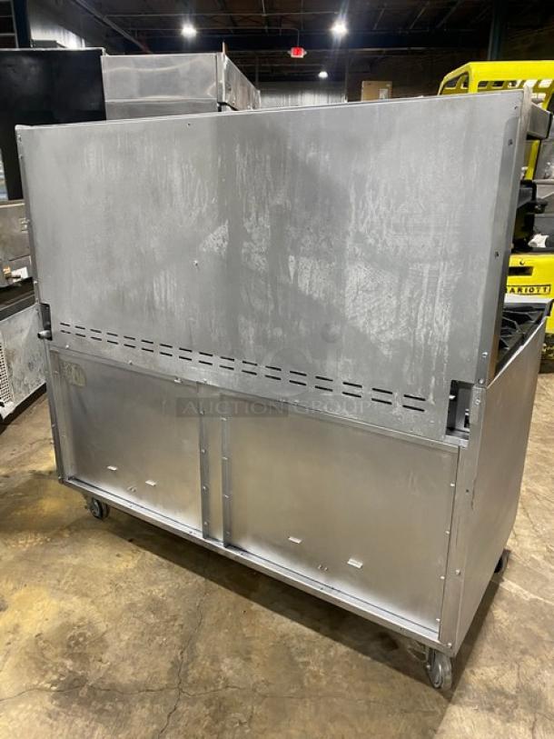 Bakers Pride Commercial Stainless Steel Natural Gas Powered 10 Burner Range! With 2 Full Sized Ovens Underneath! With Back Splash & Overhead Salamander Shelf! With Wire Oven Racks! On Casters! - Image 3 of 9