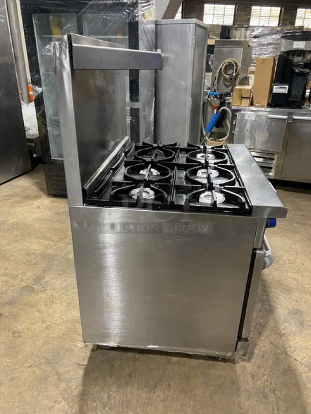 Imperial Commercial Stainless Steel Natural Gas Powered 6 Burner Range! With Full Size Oven Underneath! With Back Splash & Overhead Salamander Shelf! With Wire Oven Racks! On Casters! - Image 4 of 9