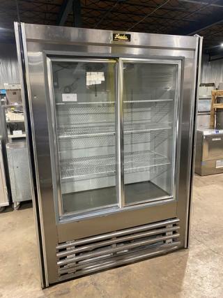 Leader Commercial Stainless Steel Double Sliding Glass Door Reach In Refrigerator Merchandiser! With Poly Coated Wire Racks! 115V 1 Phase!