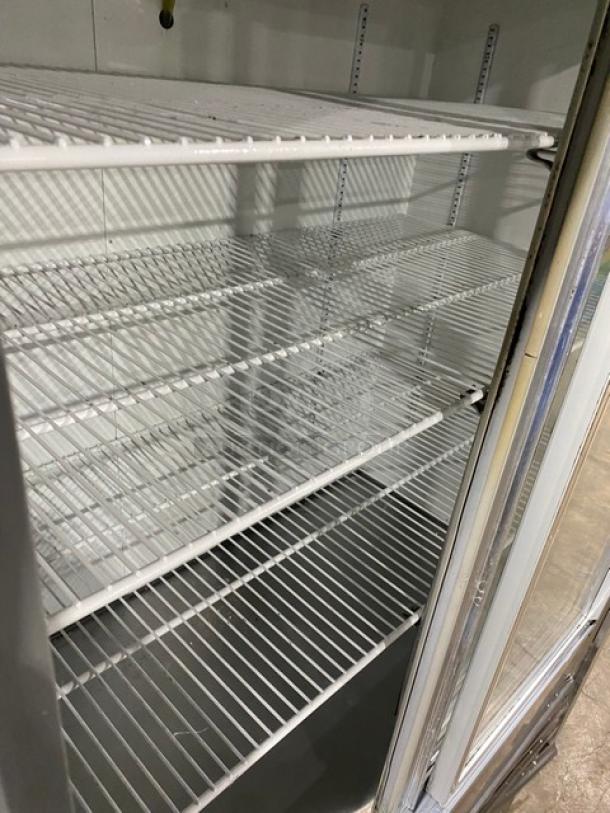 Leader Commercial Stainless Steel Double Sliding Glass Door Reach In Refrigerator Merchandiser! With Poly Coated Wire Racks! 115V 1 Phase! - Image 5 of 8