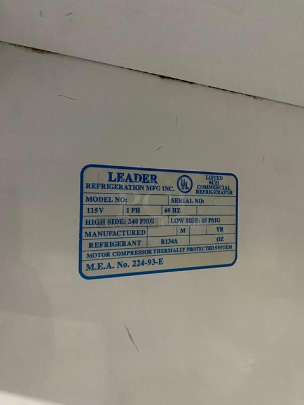 Leader Commercial Stainless Steel Double Sliding Glass Door Reach In Refrigerator Merchandiser! With Poly Coated Wire Racks! 115V 1 Phase! - Image 7 of 8