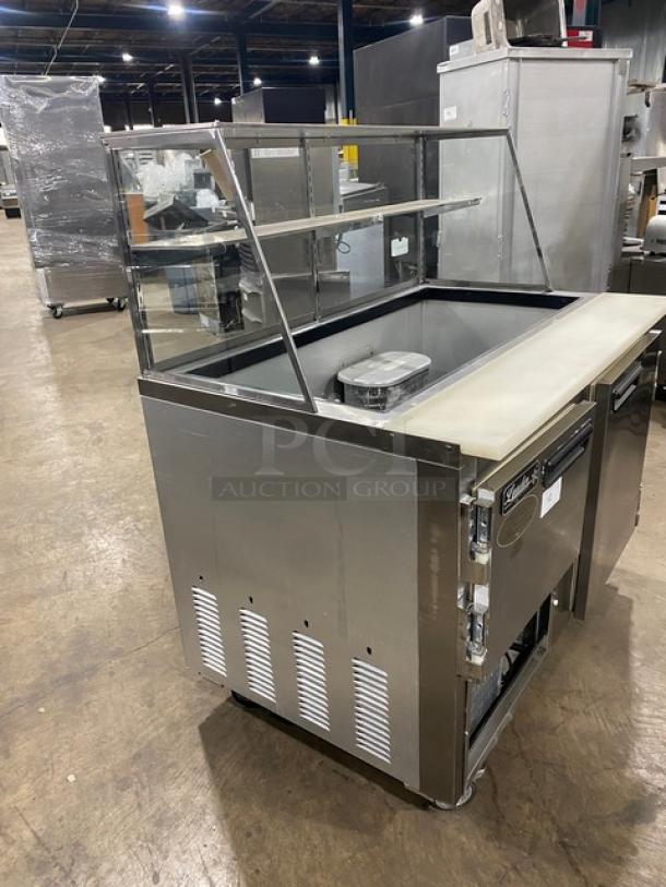 Leader Commercial Stainless Steel Refrigerated 2 Door Sandwich/Salad Prep Table! With Single Shelf Sneeze Guard! With Full Size Cutting Board! On Casters! 115V 1 Phase! Model: LM48 S/C SN: GX09S1105E! - Image 2 of 10