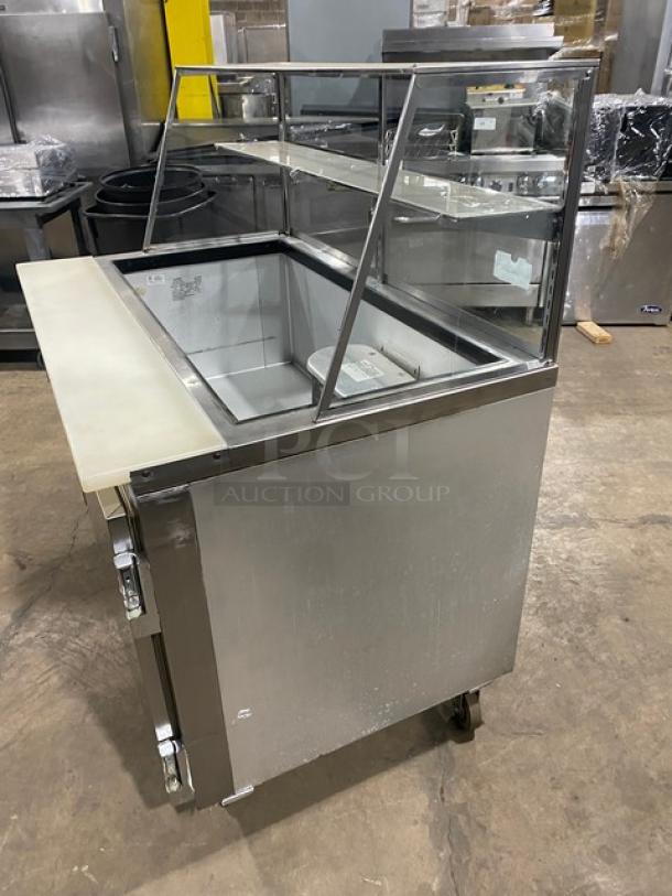 Leader Commercial Stainless Steel Refrigerated 2 Door Sandwich/Salad Prep Table! With Single Shelf Sneeze Guard! With Full Size Cutting Board! On Casters! 115V 1 Phase! Model: LM48 S/C SN: GX09S1105E! - Image 3 of 10