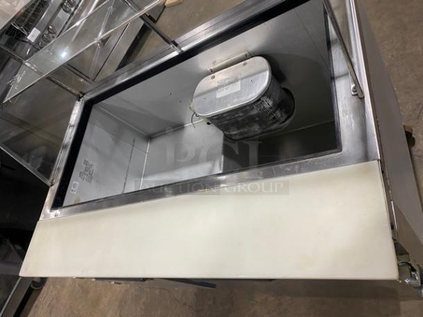Leader Commercial Stainless Steel Refrigerated 2 Door Sandwich/Salad Prep Table! With Single Shelf Sneeze Guard! With Full Size Cutting Board! On Casters! 115V 1 Phase! Model: LM48 S/C SN: GX09S1105E! - Image 6 of 10