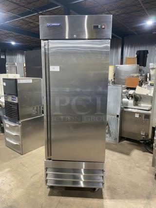 Wow! Sir Lawrence Commercial Stainless Steel Single Solid Door Reach In Freezer! With Poly Coated Wire Rack! On Casters! 115V! Model: SLFRZ-1D SN: 6094171221060149! Working When Removed! - Item #1153127