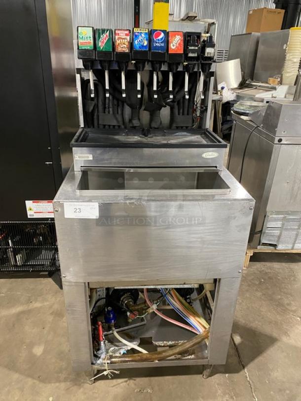 Cornelius Commercial Stainless Steel 8 Tap Soda/Beverage Dispenser! With Reach In Ice Well Attached! On Legs! Model: CB2323A SN: 7401021KD221! - Image 1 of 8