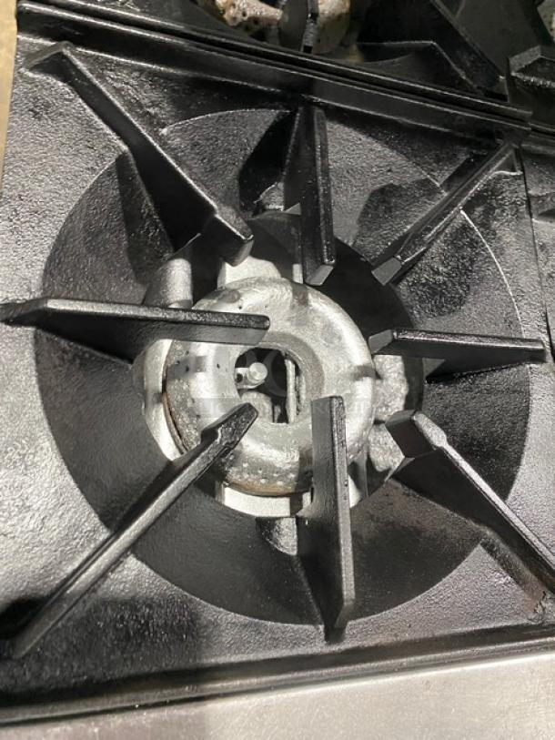 American Range Commercial Stainless Steel Natural Gas Powered 6 Burner Range! With Full Size Oven Underneath! With Back Splash & Overhead Salamander Shelf! With Wire Oven Rack! On Legs! - Image 6 of 9