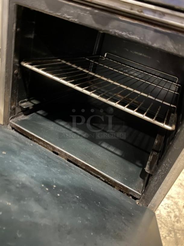 Imperial Commercial Stainless Steel Natural Gas Powered 4 Burner Range! With Full Size Oven Underneath! With Back Splash & Overhead Salamander Shelf! With Wire Oven Rack! On Legs! - Image 7 of 9