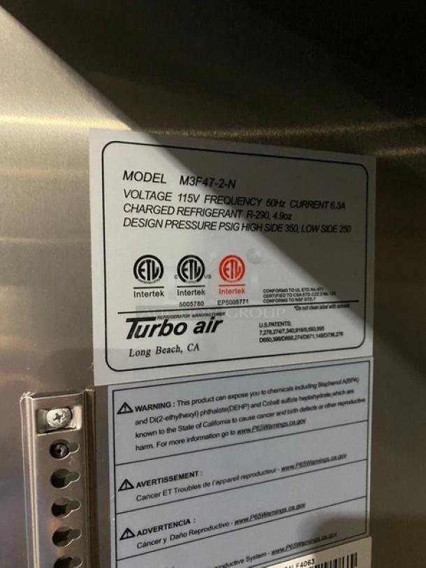 Turbo Air M3 Series Commercial Stainless Steel Solid Double Door Reach In Freezer! Model: M3F47-2-N! 115V 1 Phase! On Casters! - Image 7 of 9