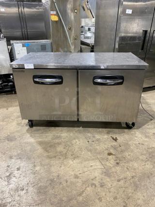 Clark Commercial Stainless Steel 2 Door Undercounter Lowboy/Worktop Freezer! With Poly Coated Wire Racks! On Casters! 115V 1 Phase! Model: UF60 SN: UF60-15040017! - Item #1153301