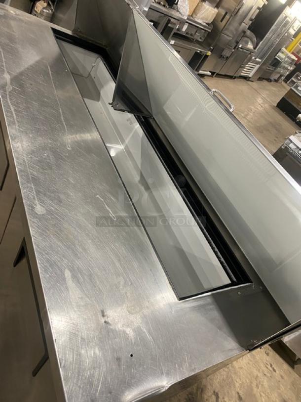 True Commercial Stainless Steel 3 Door Refrigerated Mega Top Salad/Sandwich Prep Table! With Poly Coated Wire Racks! On Casters! 115V 1 Phase! Model: TSSU-72-18 SN: 1-4477571! - Image 8 of 9