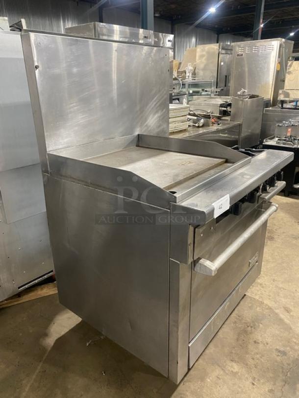 Therma-Tek Commercial Stainless Steel Natural Gas Powered 2 Burner Range Split Top With Flat Griddle! With Full Size Oven Underneath! With Back Splash! On Legs! Model: TMDS36-24G-2-1N SN: 11K02659C! - Image 2 of 10