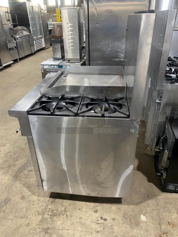 Therma-Tek Commercial Stainless Steel Natural Gas Powered 2 Burner Range Split Top With Flat Griddle! With Full Size Oven Underneath! With Back Splash! On Legs! Model: TMDS36-24G-2-1N SN: 11K02659C! - Image 3 of 10
