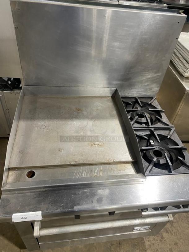 Therma-Tek Commercial Stainless Steel Natural Gas Powered 2 Burner Range Split Top With Flat Griddle! With Full Size Oven Underneath! With Back Splash! On Legs! Model: TMDS36-24G-2-1N SN: 11K02659C! - Image 5 of 10