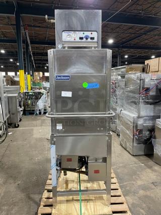 SWEET! LATE MODEL 2019! Jackson TempStar Series Commercial Stainless Steel Ventless High Hood Door Type High-Temp Dishwasher! With Electric Booster Heater! On Stand With Legs! 208-230-460V 3 Phase! Model: TEMPSTAR HH-E-VER SN: 19B370501! Working When Removed! - Item #1153332