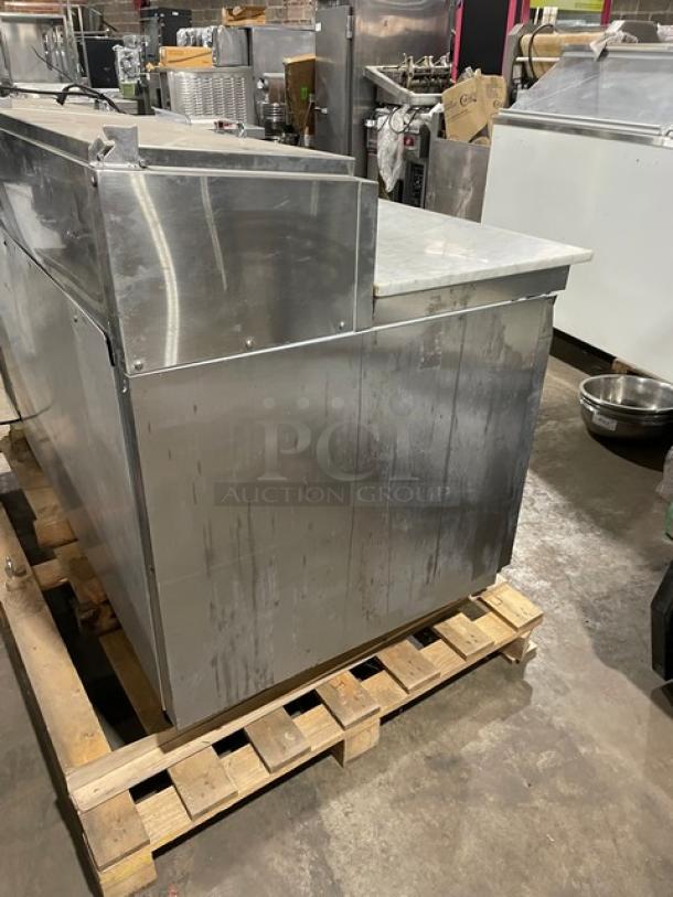 Nice! Continental Commercial Stainless Steel Refrigerated 2 Door Mega Top Pizza Prep Table! With Full Size Marble Cutting Board! With Poly Coated Wire Rack! Model: CPT67 SN: 145B2018! 115V 1 Phase! On Casters! Working When Removed! - Image 4 of 10
