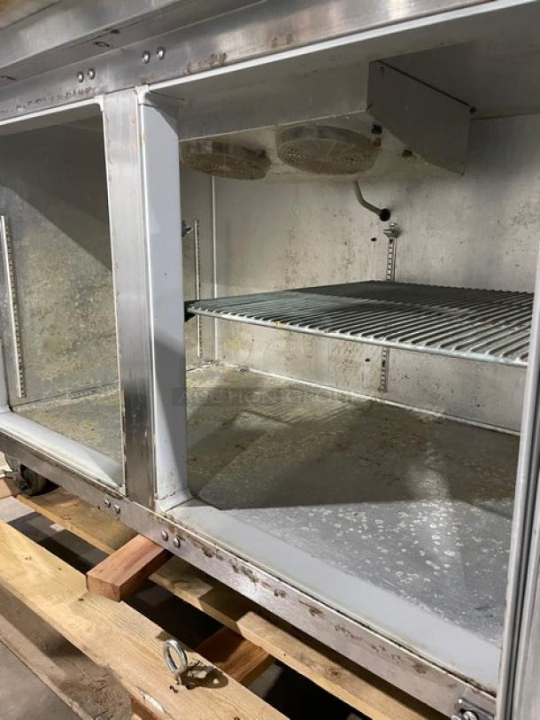 Nice! Continental Commercial Stainless Steel Refrigerated 2 Door Mega Top Pizza Prep Table! With Full Size Marble Cutting Board! With Poly Coated Wire Rack! Model: CPT67 SN: 145B2018! 115V 1 Phase! On Casters! Working When Removed! - Image 6 of 10