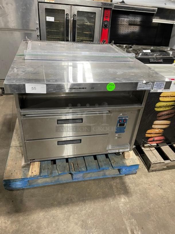 Duke Commercial Stainless Steel Modular Pizza Production Station! With Countertop Tri-Channel Cold Pan! With 2 Extendable Refrigerated Drawers! With Digital Thermostat! Model: DPC-38-120-DWR-DR-NL M! 120V 1 Phase! On Casters! Working When Removed! - Image 1 of 9