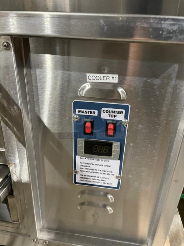 Duke Commercial Stainless Steel Modular Pizza Production Station! With Countertop Tri-Channel Cold Pan! With 2 Extendable Refrigerated Drawers! With Digital Thermostat! On Casters! 120V 1 Phase! Model: DPC-38-120-DWR-DR-NL M SN: 04196182! Working When Removed! - Image 8 of 9