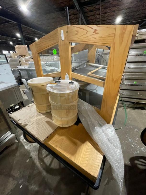 Nice! VINTAGE STYLE CMS Commercial High Quality Custom Wagon Style Display Fixture! On Casters! 120V! Model: GCT4G-556843! - Image 4 of 8