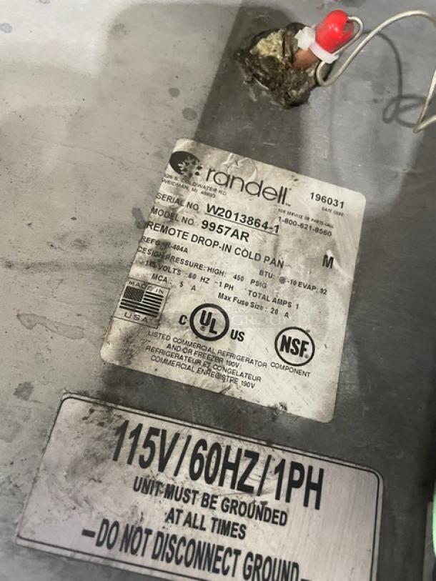 New! Randell Commercial Stainless Steel Electric Powered Cold Food Pan/Drop-In Unit! With Drain Hole! 115V 1 Phase! Model: 9957AR SN: W2013864-1! Remote Compressor/No Compressor! - Image 7 of 8