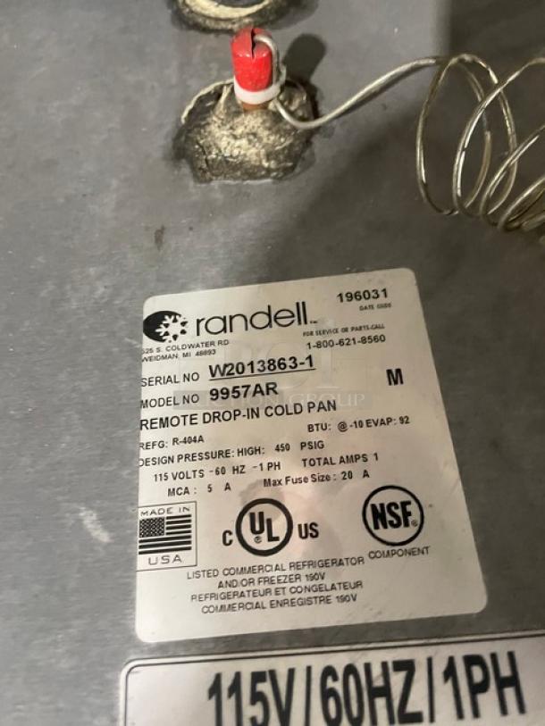 New! Randell Commercial Stainless Steel Electric Powered Cold Food Pan/Drop-In Unit! With Drain Hole! 115V 1 Phase! Model: 9957AR SN: W2013863-1! Remote Compressor/No Compressor! - Image 8 of 9