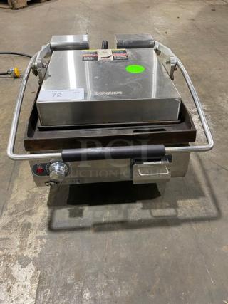 Star Pro-Max 2.0 Series Commercial Stainless Steel Electric Powered Two-Sided Panini Grill! With 14" Smooth Iron Plates! Model: PST14I SN: PST14I0915A0018! 240V! On Legs! Working When Removed!