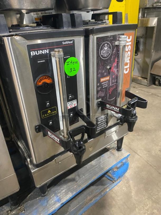 Bunn Soft Heat Series Commercial Stainless Steel Countertop Dual Coffee Brewer! With Hot Water Dispenser! With Smart SplashGard Funnels! With Soft Heat Portable Servers! Model: !DUAL SH SN: DUAL078945! 120/208V 1 Phase! On Legs! Working When Removed! - Image 4 of 7