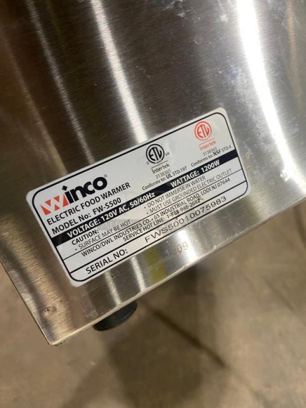 Winco Commercial Stainless Steel Electric Powered Countertop Single Well Food Warmer! Model: FW-S500 SN: FWS50010075983! 120V! On Legs! - Image 7 of 8