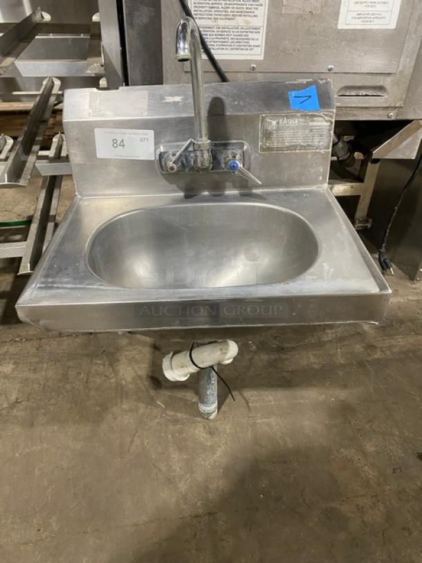 Eagle Commercial Stainless Steel Wall Mounted Single Compartment Handwashing Sink! With Splash Mounted Gooseneck Faucet! With Hot/Cold Knobs! With Basket Drain! Model: HSA-10F! - Image 1 of 8