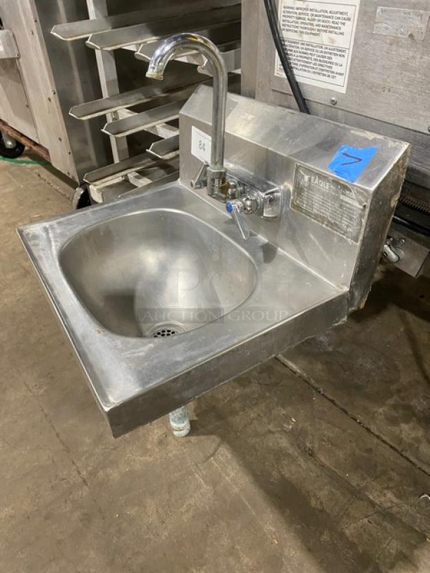 Eagle Commercial Stainless Steel Wall Mounted Single Compartment Handwashing Sink! With Splash Mounted Gooseneck Faucet! With Hot/Cold Knobs! With Basket Drain! Model: HSA-10F! - Image 2 of 8