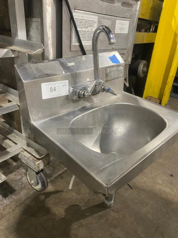 Eagle Commercial Stainless Steel Wall Mounted Single Compartment Handwashing Sink! With Splash Mounted Gooseneck Faucet! With Hot/Cold Knobs! With Basket Drain! Model: HSA-10F! - Image 3 of 8