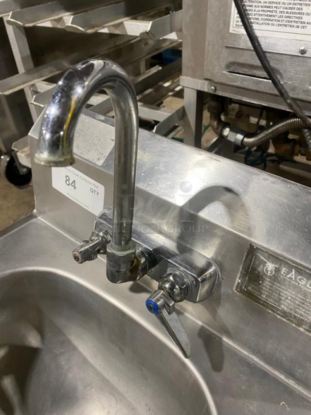 Eagle Commercial Stainless Steel Wall Mounted Single Compartment Handwashing Sink! With Splash Mounted Gooseneck Faucet! With Hot/Cold Knobs! With Basket Drain! Model: HSA-10F! - Image 6 of 8