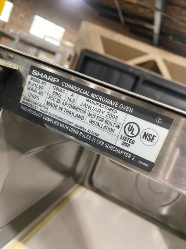 Sharp Commercial Stainless Steel Countertop Microwave Oven! With Programable Touch Pad! Model: R-21LVF SN: 12985! 120V! On Legs! - Image 7 of 8