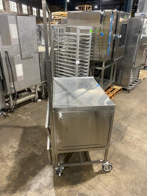 National Cart Commercial Stainless Steel Customized Worktop Cart! With Enclosed Storage Base! With Single Pull-Out Drawer! With 2 Front Drop-Down Folding Shelves! With Overhead Bracket! On Casters! - Image 2 of 8