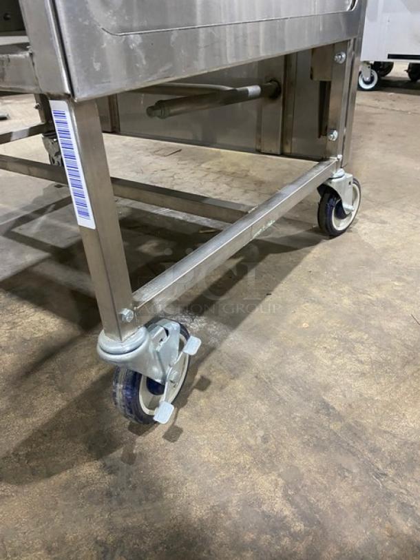 National Cart Commercial Stainless Steel Customized Worktop Cart! With Enclosed Storage Base! With Single Pull-Out Drawer! With 2 Front Drop-Down Folding Shelves! With Overhead Bracket! On Casters! - Image 7 of 8