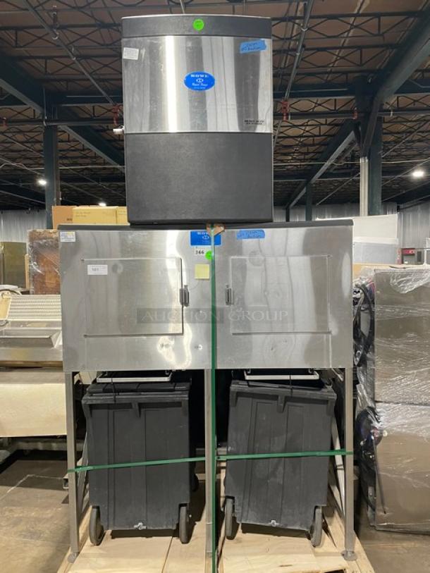 Sweet! Howe Commercial Stainless-Steel 1500LBS Rapid Heavy-Duty Ice Flaker Machine Head! With Howe Dual Bay Mobile Ice Storage Bin Systems! On Stand With Legs! Model: CP1500 SN: 1500F02B1337! With Howe Mobile Express Rolling Ice Carts! Model: CP200H! - Image 1 of 10
