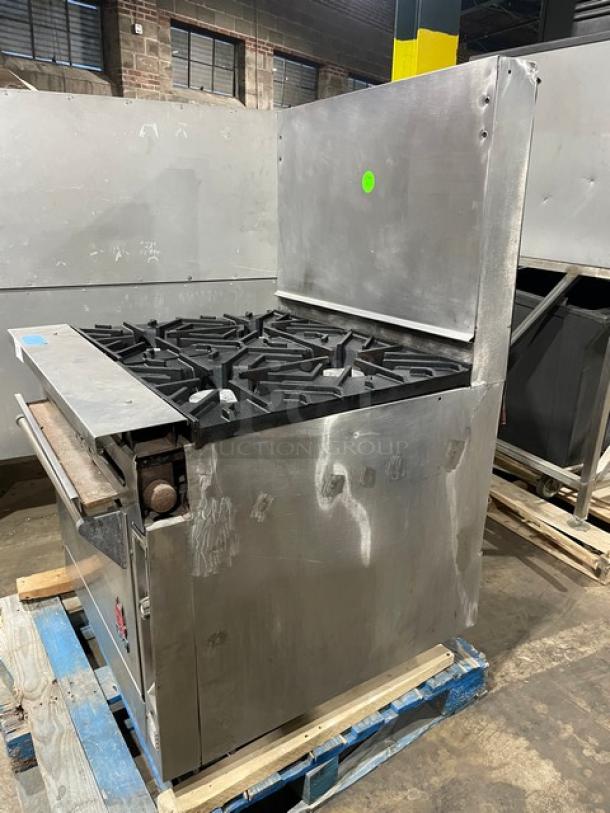 Great! Wolf Commercial Stainless Steel Natural Gas Powered Wide Body 4 Burner Range! With Full Size Oven Underneath! With Back Splash! With Wire Oven Racks! On Casters! Working When Removed! - Image 3 of 9