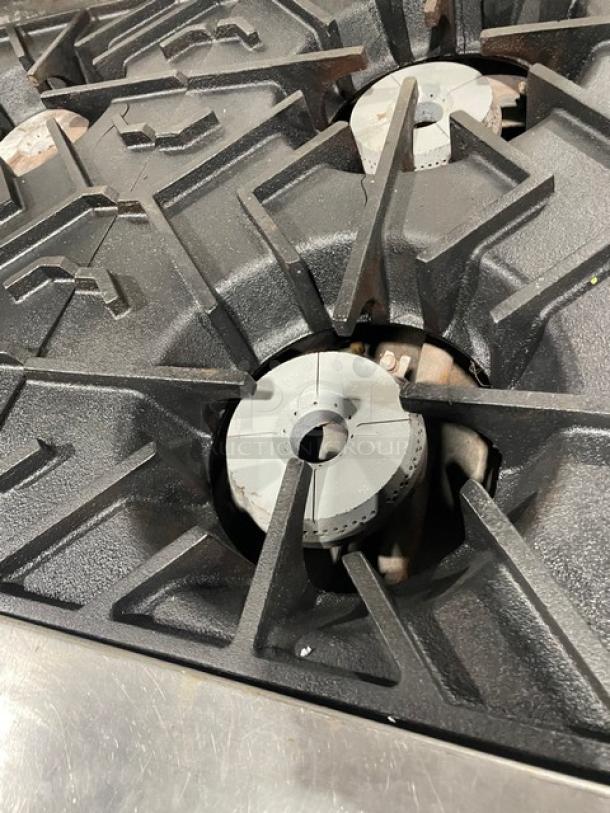 Great! Wolf Commercial Stainless Steel Natural Gas Powered Wide Body 4 Burner Range! With Full Size Oven Underneath! With Back Splash! With Wire Oven Racks! On Casters! Working When Removed! - Image 6 of 9