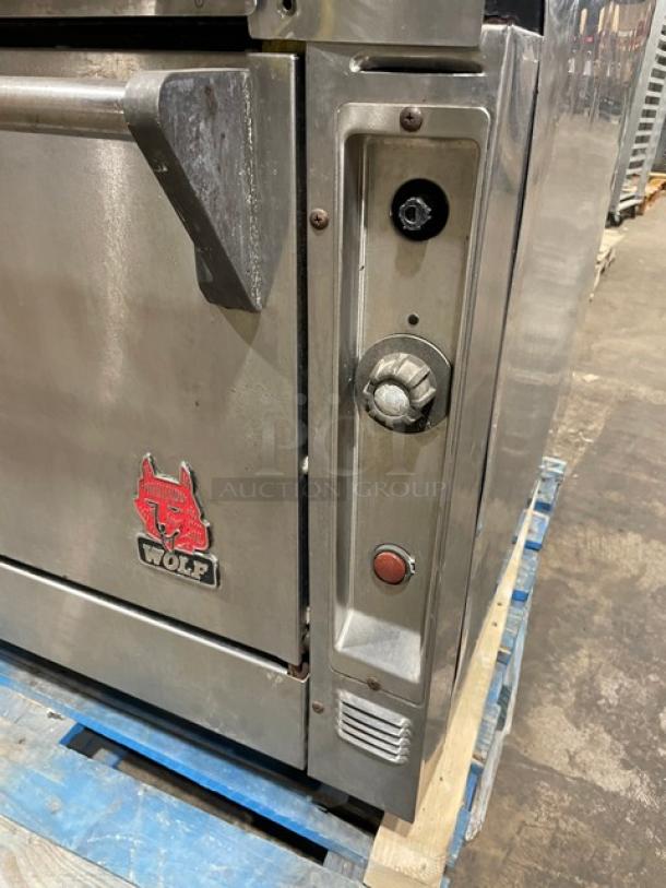 Great! Wolf Commercial Stainless Steel Natural Gas Powered Wide Body 4 Burner Range! With Full Size Oven Underneath! With Back Splash! With Wire Oven Racks! On Casters! Working When Removed! - Image 8 of 9