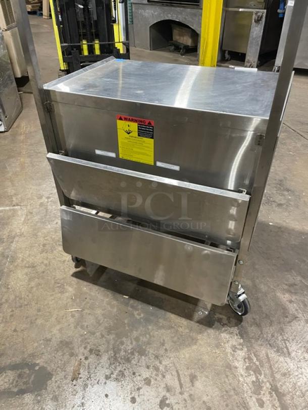 National Cart Commercial Stainless Steel Customized Worktop Cart! With Enclosed Storage Base! With Single Pull-Out Drawer! With 2 Front Drop-Down Folding Shelves! With Overhead Bracket! On Casters! - Image 3 of 8