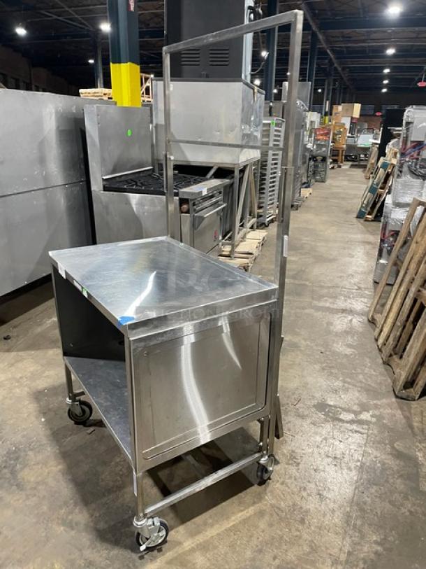 National Cart Commercial Stainless Steel Customized Worktop Cart! With Enclosed Storage Base! With Single Pull-Out Drawer! With 2 Front Drop-Down Folding Shelves! With Overhead Bracket! On Casters! - Image 4 of 8