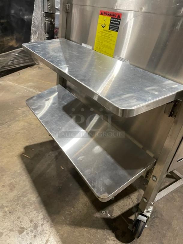 National Cart Commercial Stainless Steel Customized Worktop Cart! With Enclosed Storage Base! With Single Pull-Out Drawer! With 2 Front Drop-Down Folding Shelves! With Overhead Bracket! On Casters! - Image 8 of 8