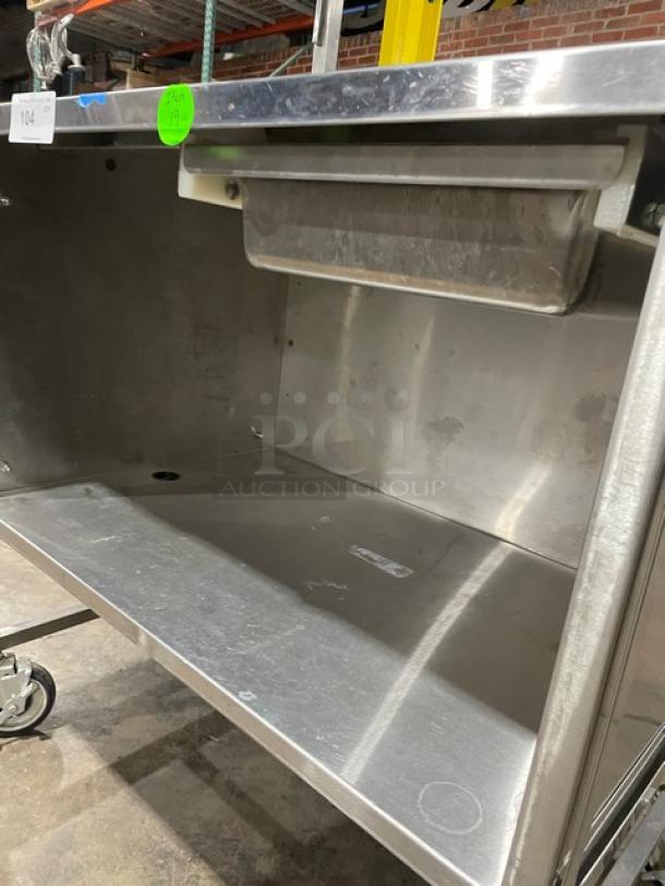 National Cart Commercial Stainless Steel Customized Worktop Cart! With Enclosed Storage Base! With Single Pull-Out Drawer! With 2 Front Drop-Down Folding Shelves! With Overhead Bracket! On Casters! - Image 5 of 9
