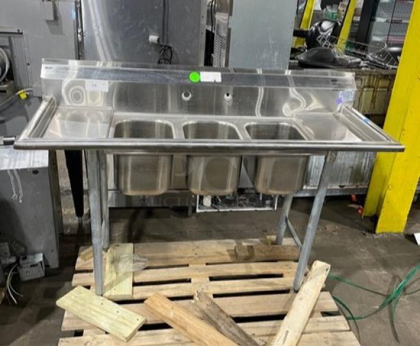 Eagle Commercial Stainless Steel 3 Compartment Sink! With 2 Drain Boards! On Legs! Model: 310-10-3-12-TB SN: 2006240196! - Image 1 of 8