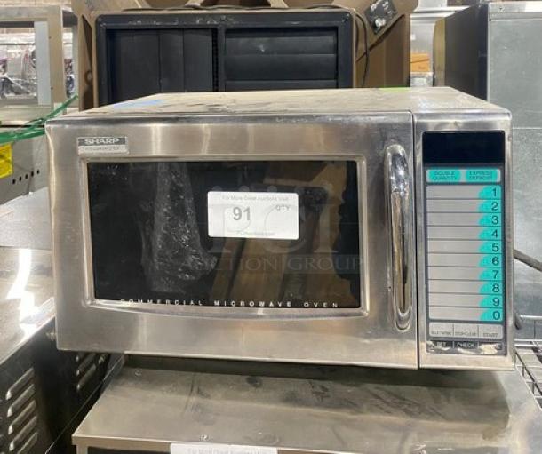 Sharp Commercial Stainless Steel Countertop Microwave Oven! With Programable Touch Pad! Model: R-21LVF SN: 12985! 120V! On Legs! - Image 1 of 8