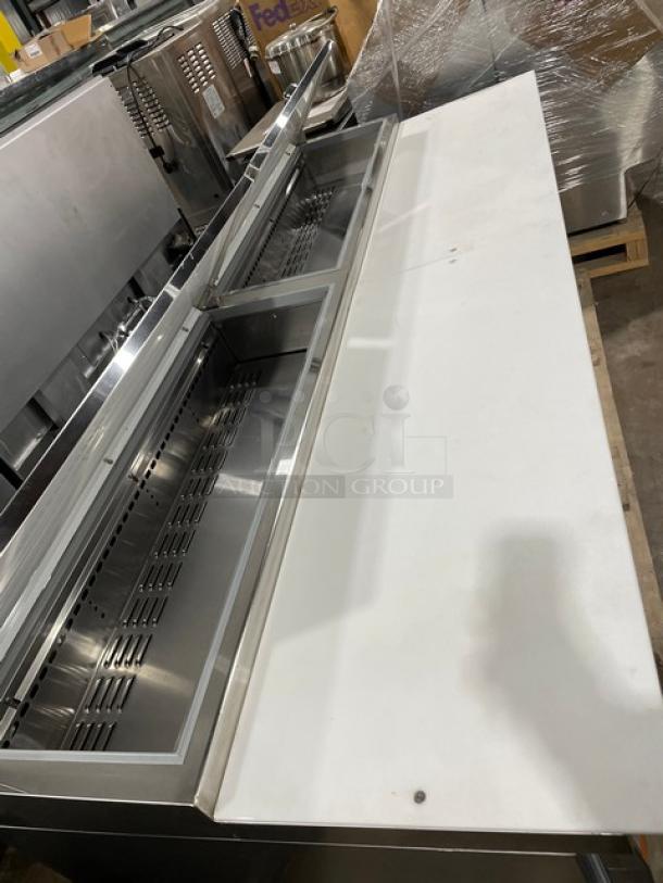 Continental Commercial Stainless Steel 4 Door Refrigerated Mega Top Pizza Prep Table! With Poly Coated Wire Racks! With Removable Cutting Boards! Model: CPA93 SN: 15935824! 115V 1 Phase! Working When Removed! - Image 8 of 10