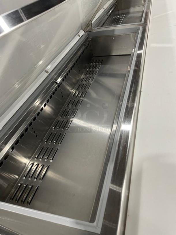Continental Commercial Stainless Steel 4 Door Refrigerated Mega Top Pizza Prep Table! With Poly Coated Wire Racks! With Removable Cutting Boards! Model: CPA93 SN: 15935824! 115V 1 Phase! Working When Removed! - Image 9 of 10