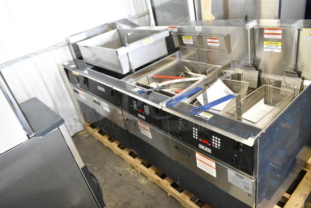 BRAND NEW SCRATCH AND DENT!  Giles EOF-24 WIFI Stainless Steel Commercial Electric Powered 3 Bay Deep Fat Fryer w/ Dumping Station on Commercial Casters. 480 Volts, 3 Phase. - Image 2 of 21
