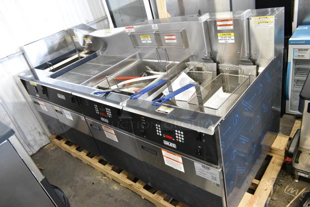 BRAND NEW SCRATCH AND DENT!  Giles EOF-24 WIFI Stainless Steel Commercial Electric Powered 3 Bay Deep Fat Fryer w/ Dumping Station on Commercial Casters. 480 Volts, 3 Phase. - Image 6 of 21